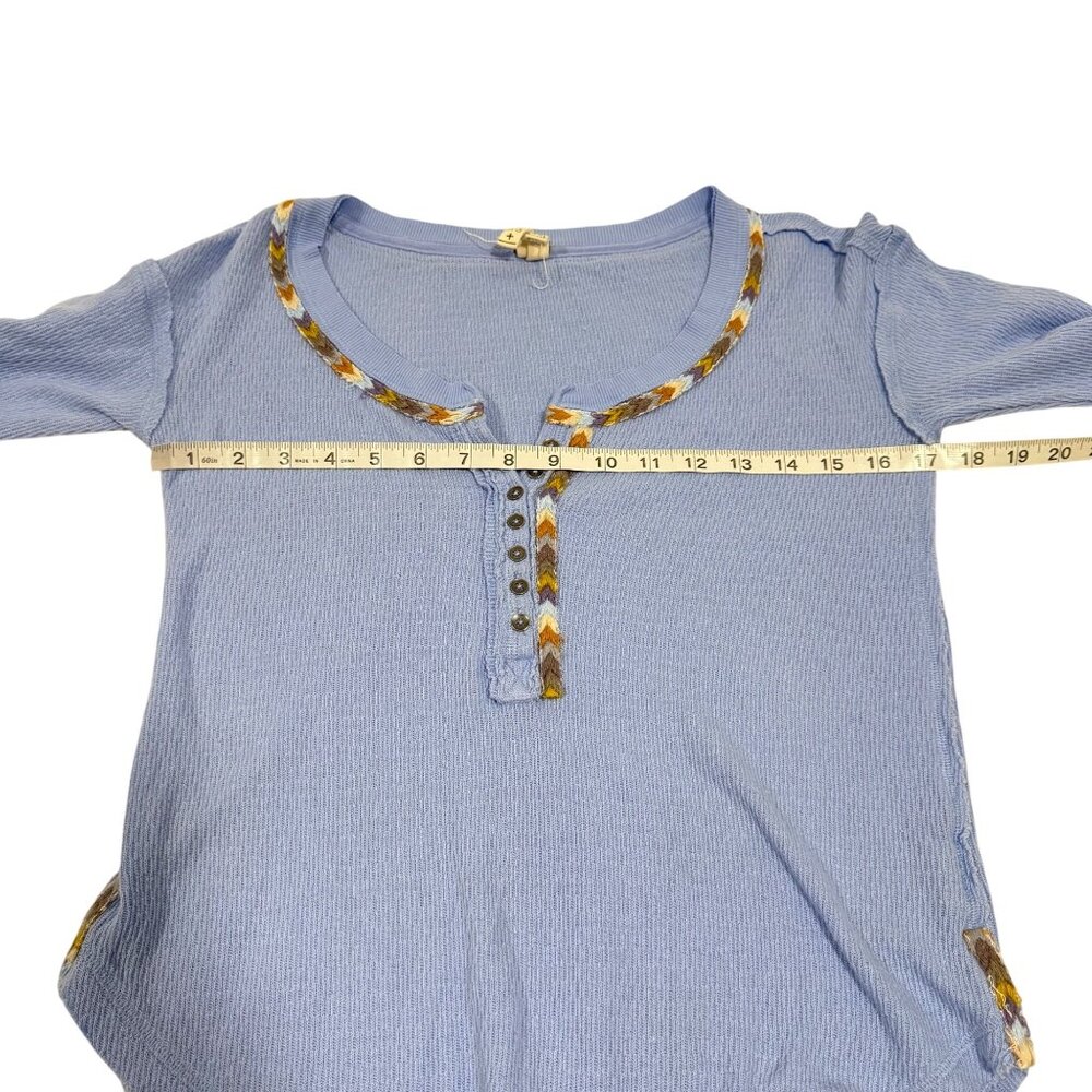 Free People We the Free Rainbow Embroidered Thermal Long Sleeve Blue Top Size XS - Picture 9 of 10